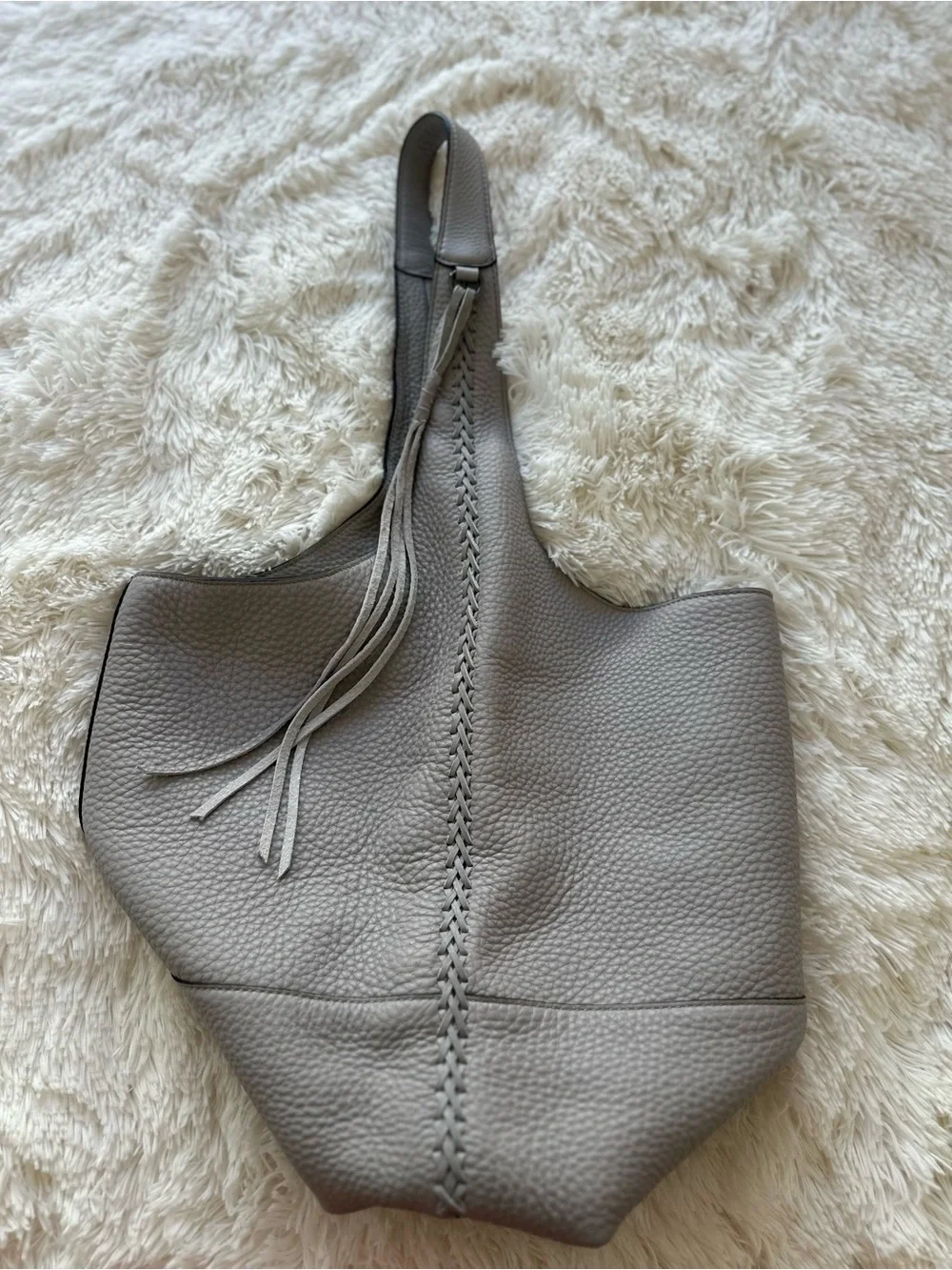 Rebecca Minkoff Gray Pebbled Leather Hobo Shoulder Bag Tassel Coin Purse NWOT